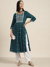 Here&now Women Embroidered Mirror Work Kurta