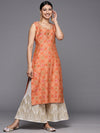 Libas Orange Printed Silk Straight Kurta