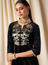 Shae by Sassafras Floral Yoke Design Sequinned Velvet Straight Kurta