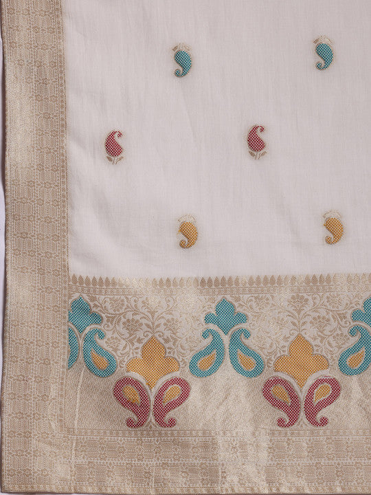 Libas Paisley Round Neck Three-Quarter Sleeves Pure Cotton Kurta Set