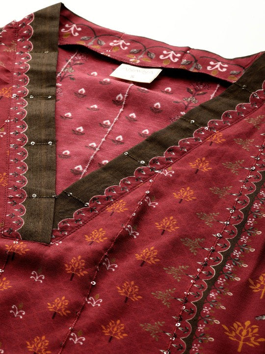 anayna Women Ethnic Motifs Printed Regular Sequinned Kurta with Trousers