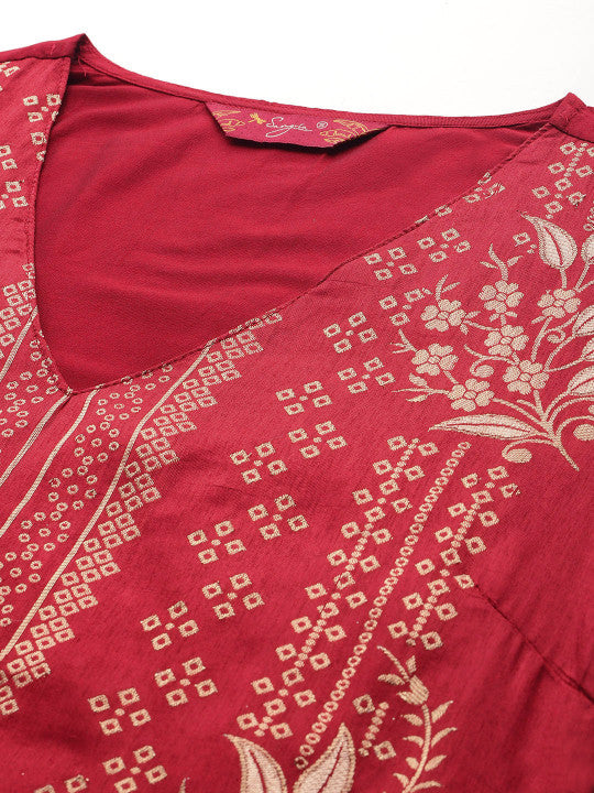 Sangria Ethnic Motifs Brocade Patterned V-Neck Kurta with Sharara & Dupatta
