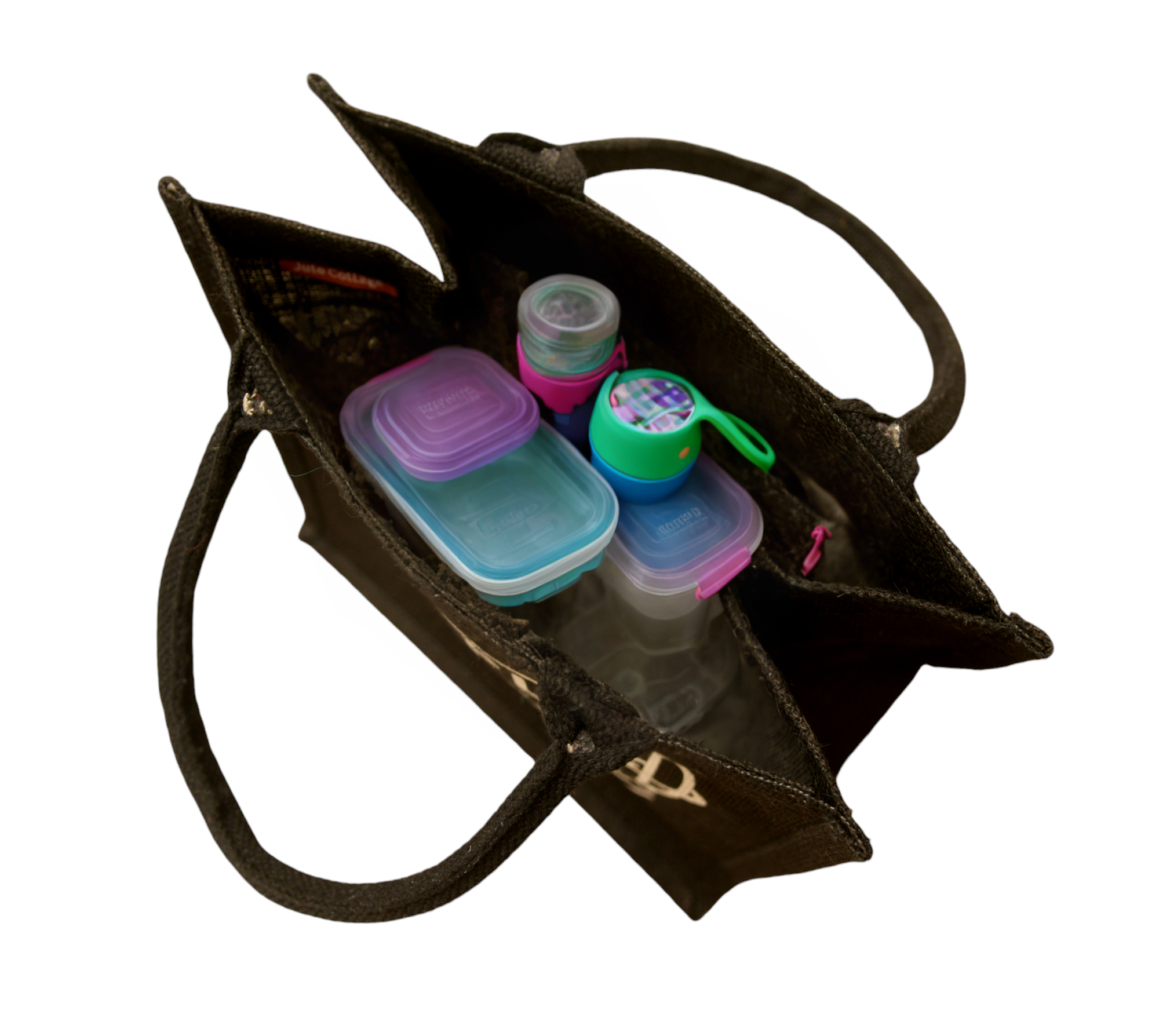 JUTE COTTAGE LOVE TO EAT PRINT LUNCH ZIPPER, SUSTAINABLE, ECO-FRIENDLY, 100% GENUINE JUTE, STYLISH (BLACK 12X12X7)