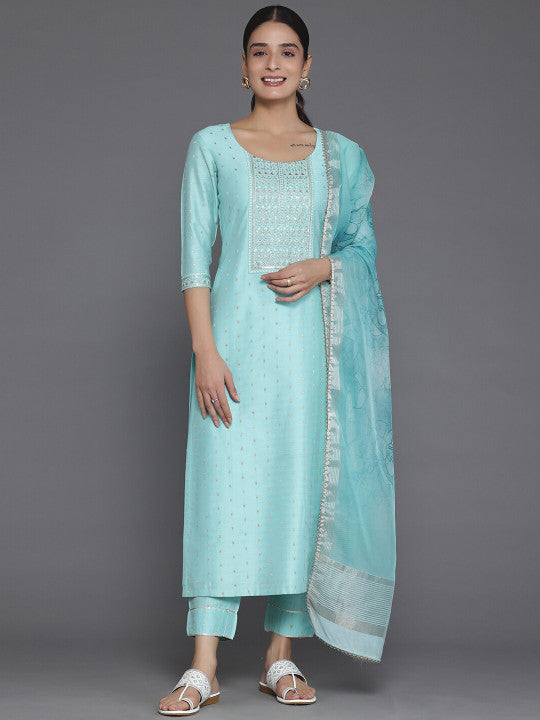 Ethnic Motifs Embroidered Regular Thread Work Kurta with Trouser & Dupatta