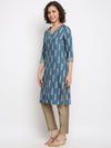 IMARA Ethnic Motifs Printed V-Neck Thread Work Kurta