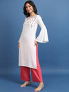 Vishudh White Floral Printed Bell Sleeves Kurta