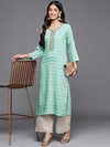 Libas Sea Green Woven Design Rayon Straight Kurta