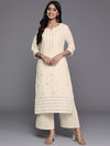 Libas Off White Embroidered Cotton Straight Kurta