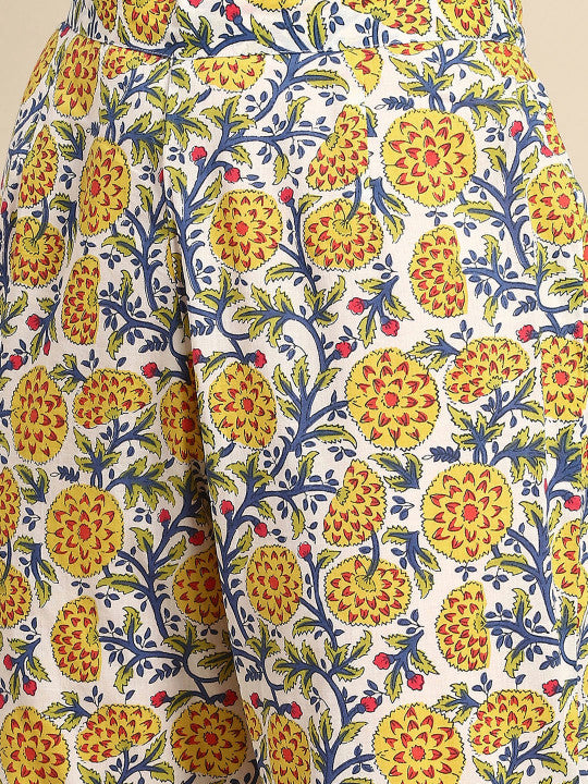 Women Yellow Ethnic Motifs Angrakha Pure Cotton Kurta with Trousers & Dupatta