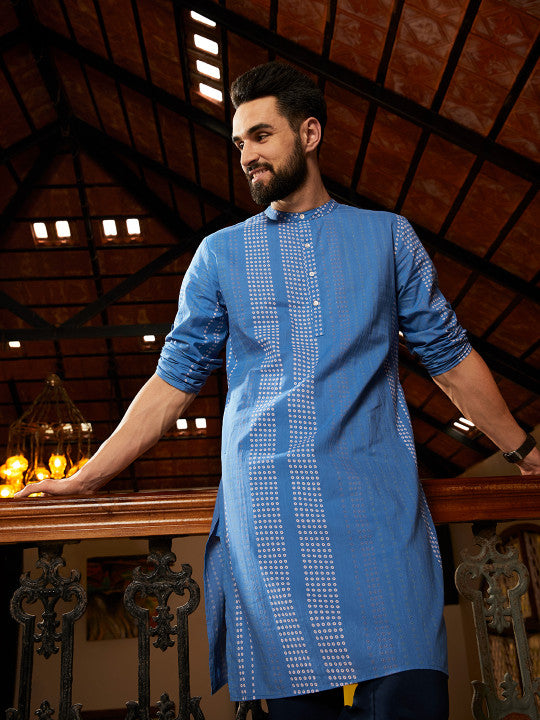 Anouk Men Blue Bandhani Printed Cotton Kurta