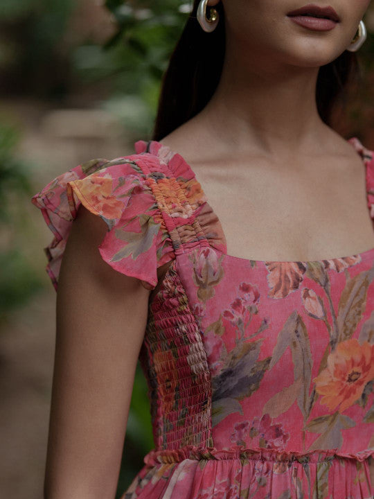 anayna Women Floral Printed Flared Midi Dress