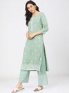 Vishudh Women Green & White Ethnic Motifs Printed Kurta