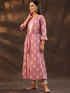 Juniper Women Pink & Off-White Layered Khari Print A-Line Kurta