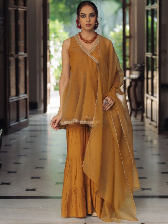 anayna Women Embroidered Angrakha Kurta with Sharara & With Dupatta