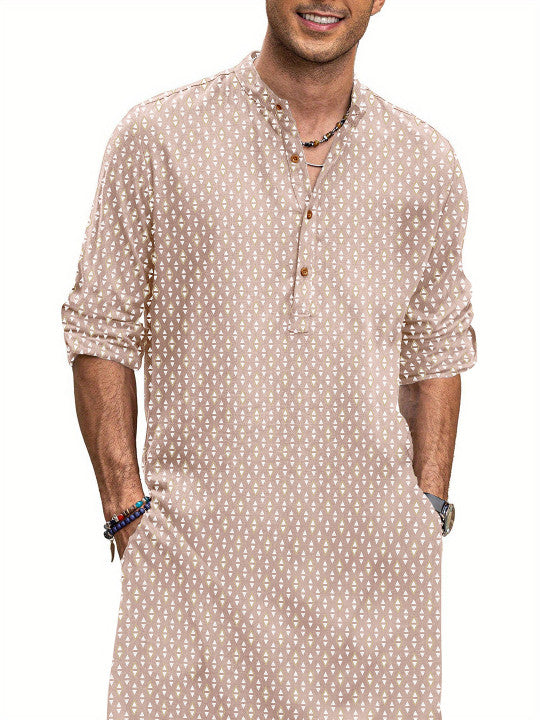Geometric Printed Mandarin Collar Straight Cotton Kurta