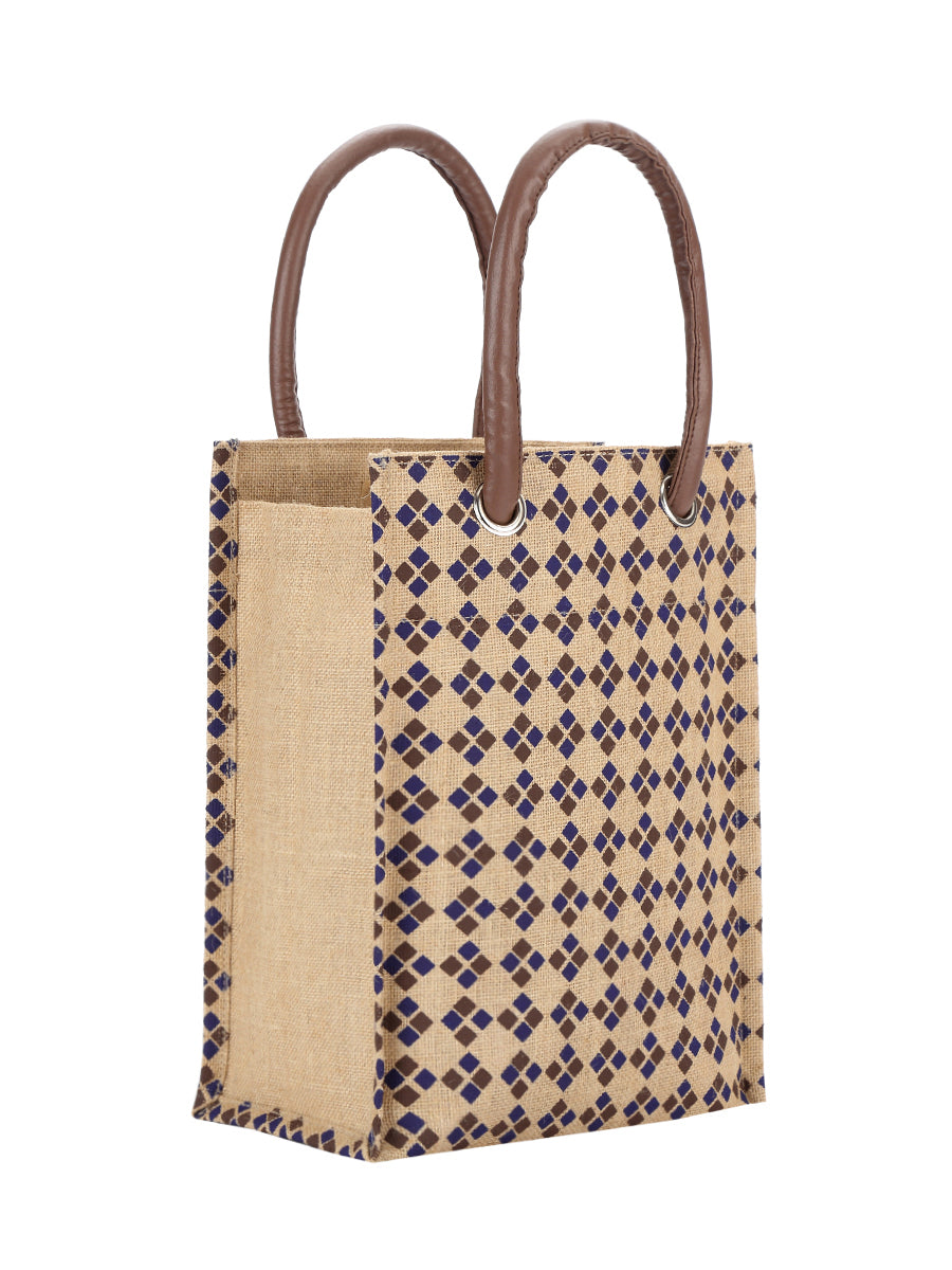 13 X 10 X 8 - DIAMOND PRINT BIG EYELET LUNCH WITH BOTTOM BOARD (B-043-NATURAL)