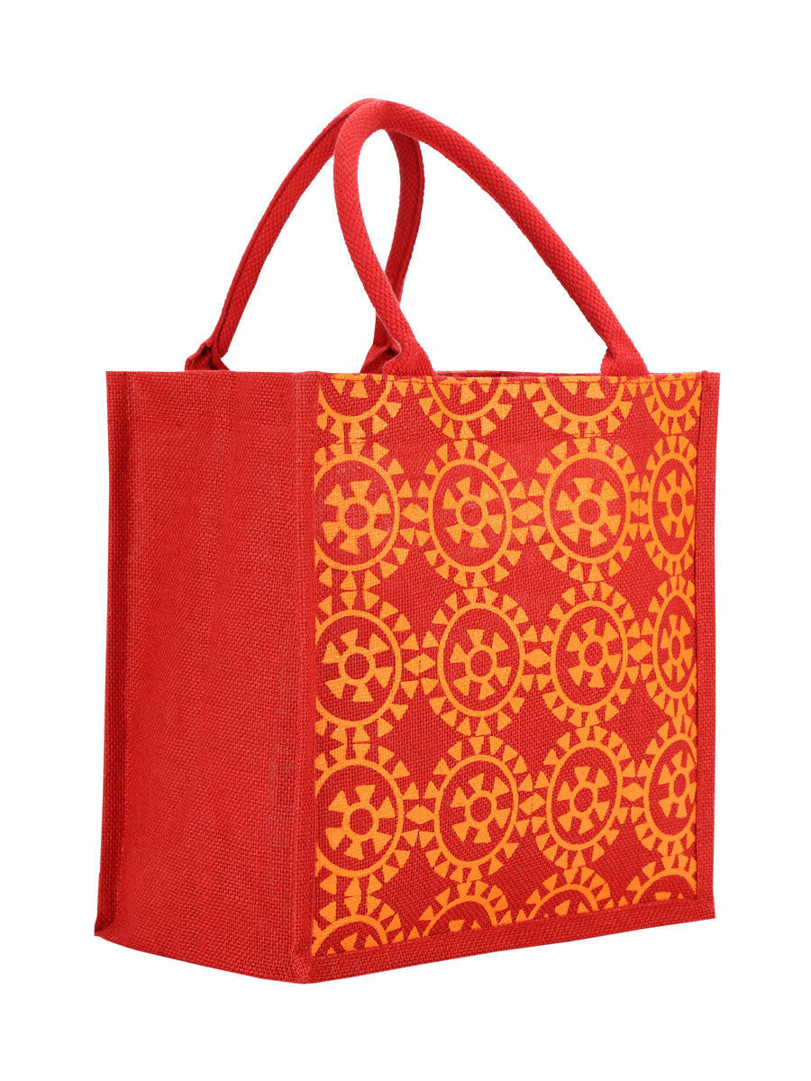 12 X 12 X 7 - ROUND PRINT ALL OVER LUNCH BAG (B-055-HOT PINK)