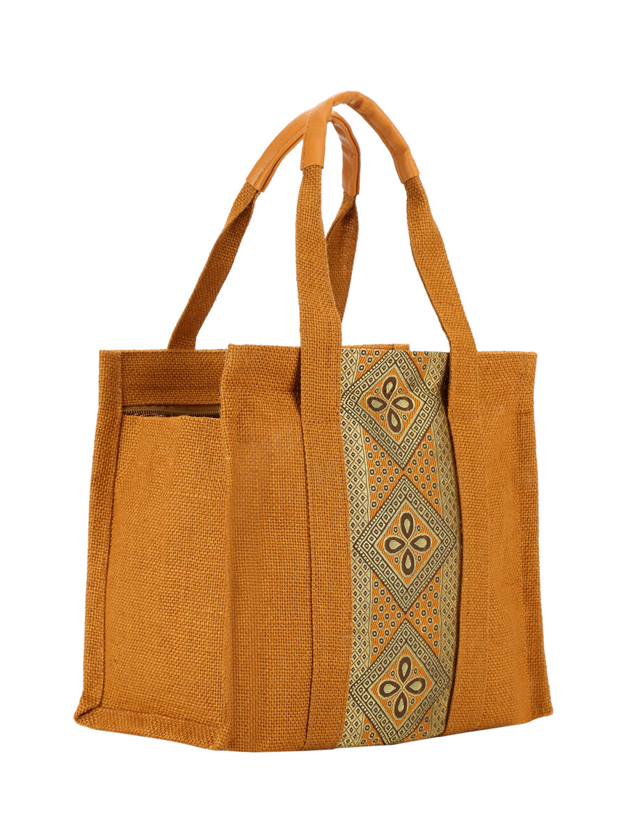 JUTE COTTAGE VERTICAL LACE ZIPPER LUNCH BAG, SUSTAINABLE, ECO-FRIENDLY, STYLISH JUTE BAG (PURPLE 10X10X6)