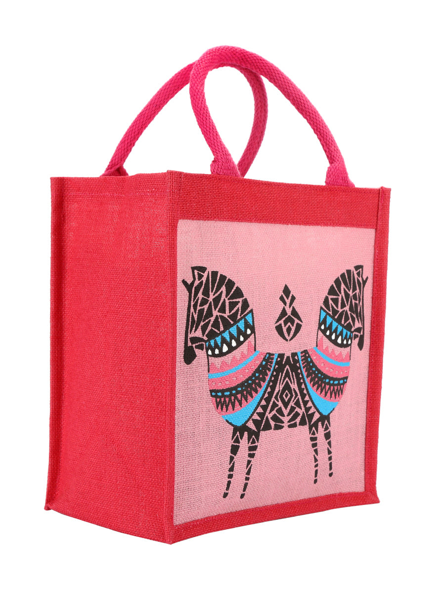 12 X 11 X 7 - DOUBLE ZEBRA PRINT LUNCH BAG (B-072-PINK)