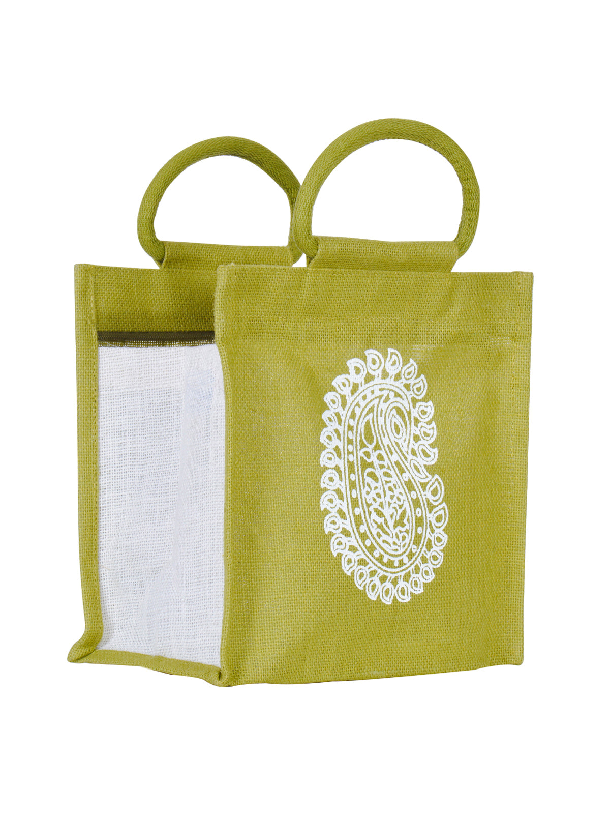 JUTE COTTAGE PAISLEY ZIPPER LUNCH BAG, SUSTAINABLE, ECO-FRIENDLY, 100% GENUINE JUTE, STYLISH (NATURAL 10X10X6)