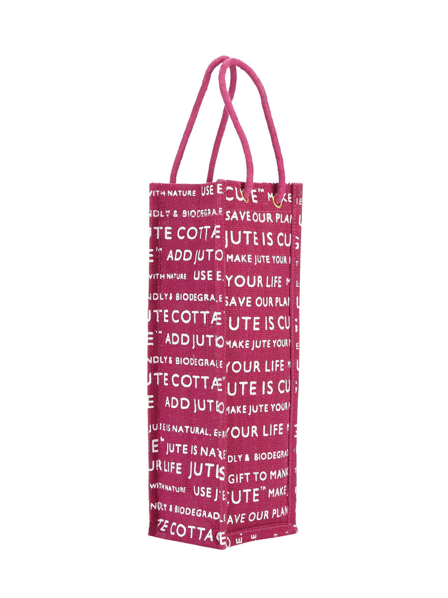BOTTLE BAG JUTE COTTAGE PRINTED (B-062-OLIVE GREEN)