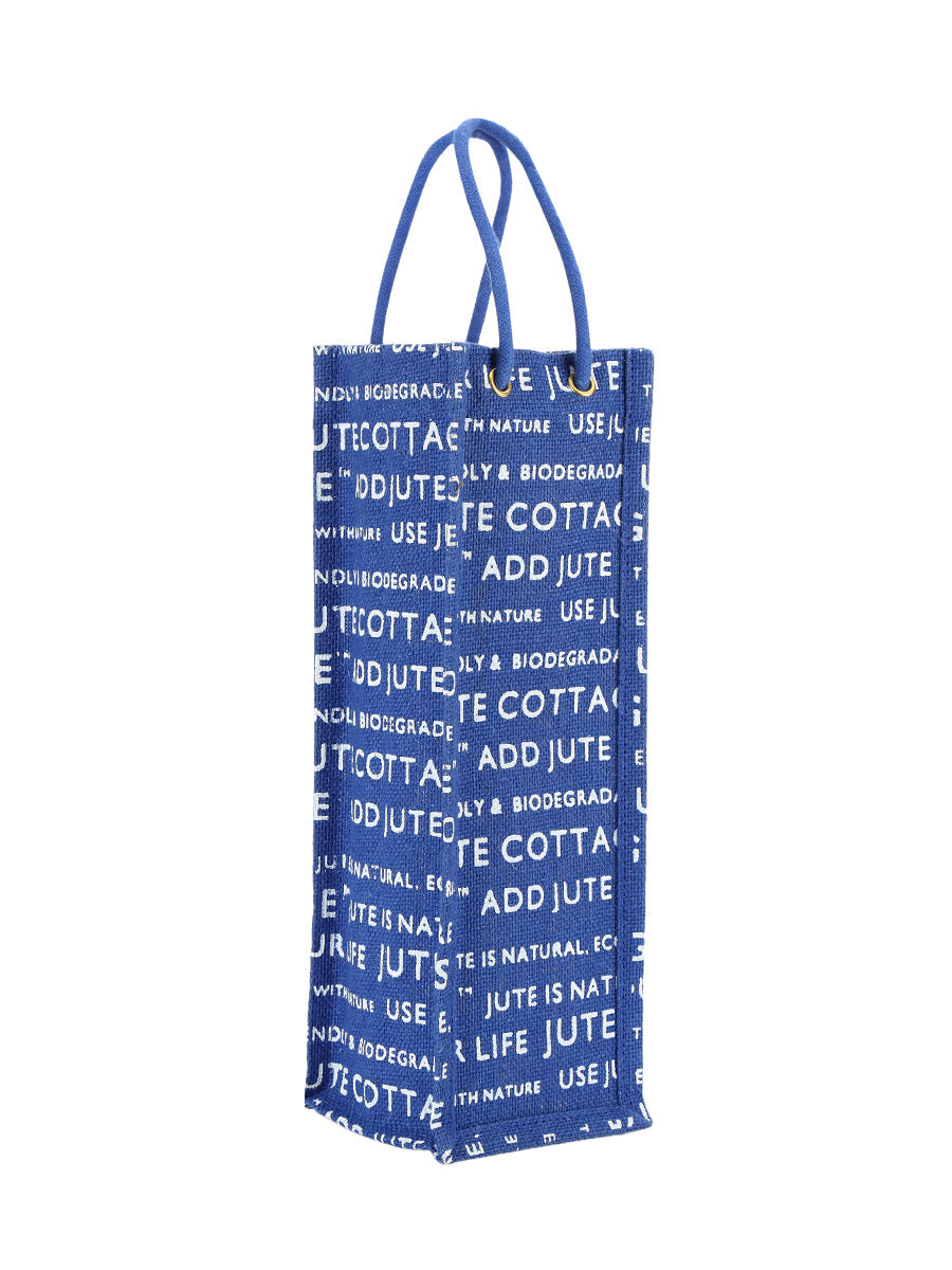 BOTTLE BAG JUTE COTTAGE PRINTED (B-062-OLIVE GREEN)