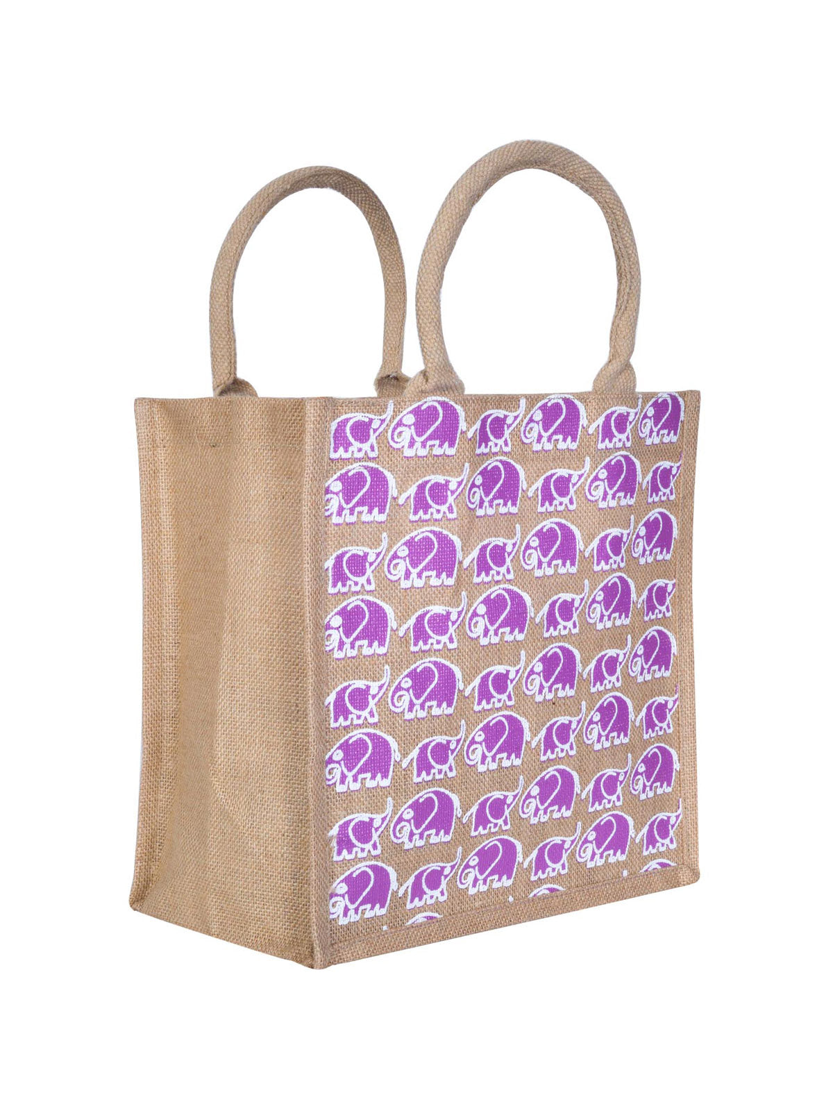 12 X 12 X 7 - ELEPHANT PRINT LUNCH ZIPPER BAG (B-150-NATURAL)