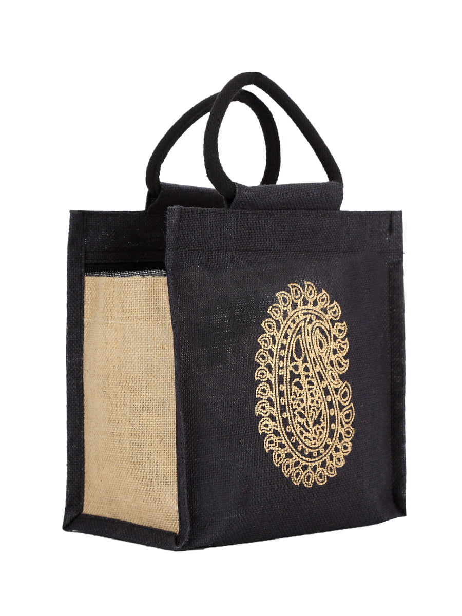 JUTE COTTAGE PAISLEY ZIPPER LUNCH BAG, SUSTAINABLE, ECO-FRIENDLY, 100% GENUINE JUTE, STYLISH (NATURAL 10X10X6)
