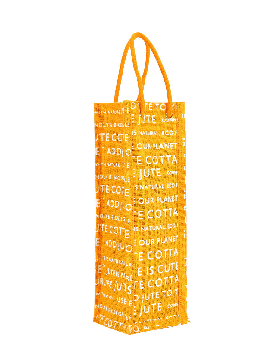 BOTTLE BAG JUTE COTTAGE PRINTED (B-062-OLIVE GREEN)