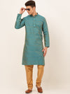 Jompers Men Teal Floral Thread Work Kurta with Pyjamas