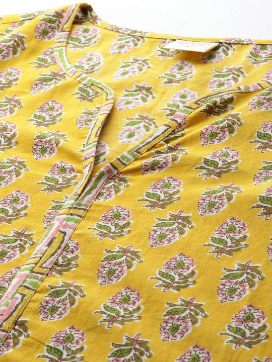 Women Floral Printed Pure Cotton Kurta with Salwar & With Dupatta