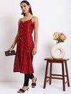 Vishudh Red & Navy blue Ethnic Printed Shoulder Straps Kurta