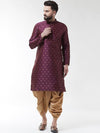 Sojanya Men Purple & Gold Coloured Self Design Kurta with Dhoti Pants