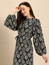 All about you Black & White Ethnic Motifs A-Line Dress With A Belt