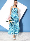 All about you Sea Blue Abstract Printed Vacay Chill Holiday Hype Tiered Maxi Dress