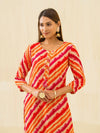 House of Pataudi Orange Striped Round Neck Gotta Patti Straight Kurta