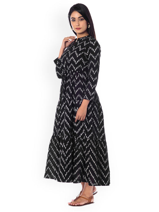 Women Black Printed Fit and Flare Dress