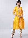 Vishudh Women Yellow Ethnic Motifs Embroidered Thread Work Kurta