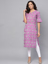 Anayna Women Purple & Off-White Printed Straight Kurta
