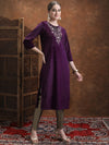 Vishudh Magenta Floral Yoke Design Embroidered Straight Kurta