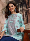 Sangria Print Tie-Up Neck Bell Sleeve Ethnic Top