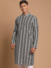 Vastramay Men Black & White Chikankari Embroidered Pure Cotton Straight Kurta