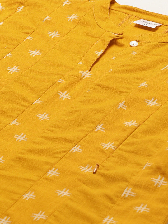 Women Mustard Yellow & Off-White Printed Pure Cotton Maternity A-Line Dress