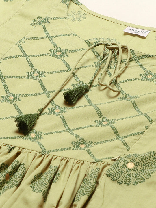 Women Green Printed Straight Pure Cotton Feeding Maternity Kurta