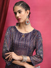 Vishudh Purple Ethnic Motifs Printed Keyhole Neck Kurta