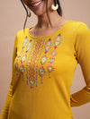 Vishudh Mustard Yellow Ethnic Motif Embroidered Winter Straight Kurta