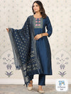 House of Pataudi Ethnic Motifs Yoke Design Kurta With Trousers & Dupatta