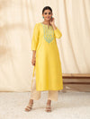 Likha Yellow straight Kurta with Embroidered Mughal Buttis LIKKUR85