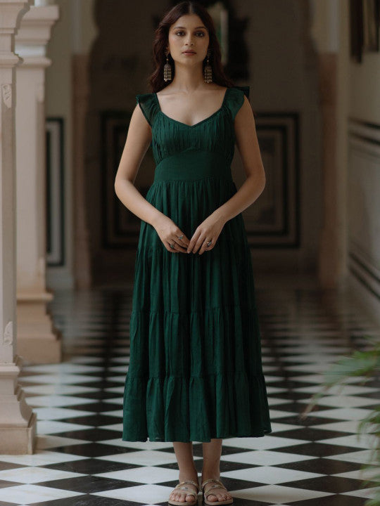 anayna Women Flared Sleevesless Midi Ethnic Dresses