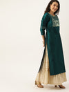 Varanga Women Green & Silver-Toned Yoke Design Straight Kurta